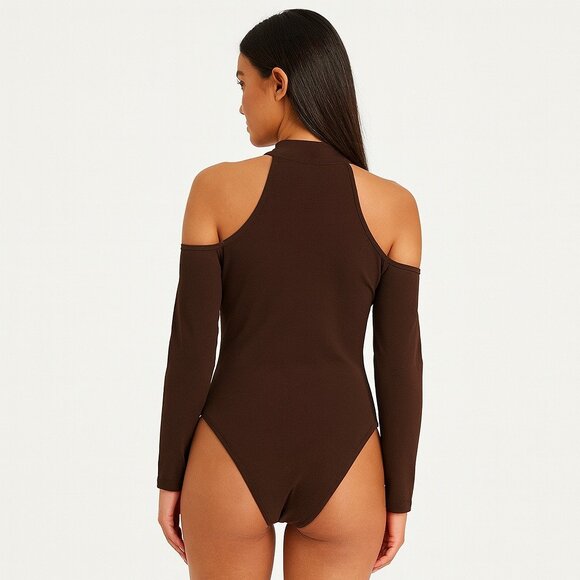 Zawary brown cold shoulder bodysuit M - Picture 2 of 6